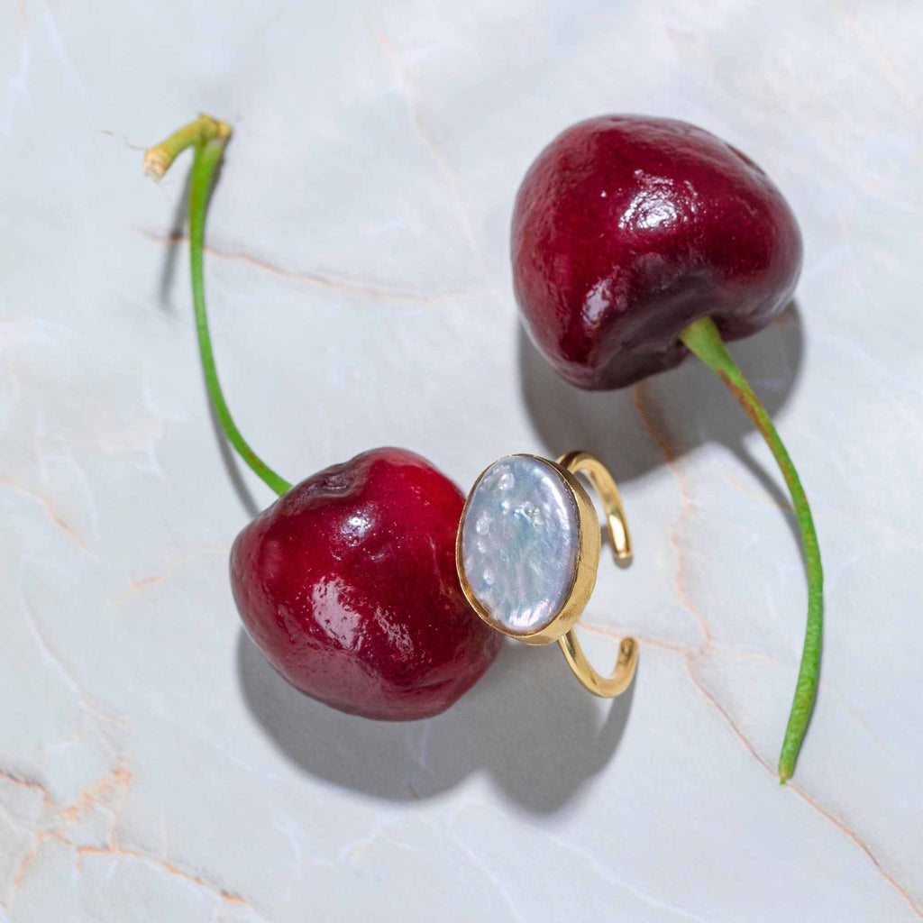 Anel Noz Ouro Ajustável com Pérola