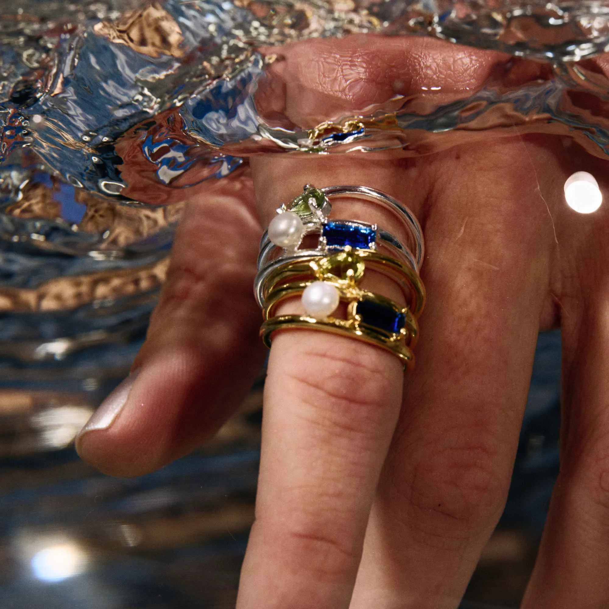 Anel Ostra Facetado Ouro Ajustável