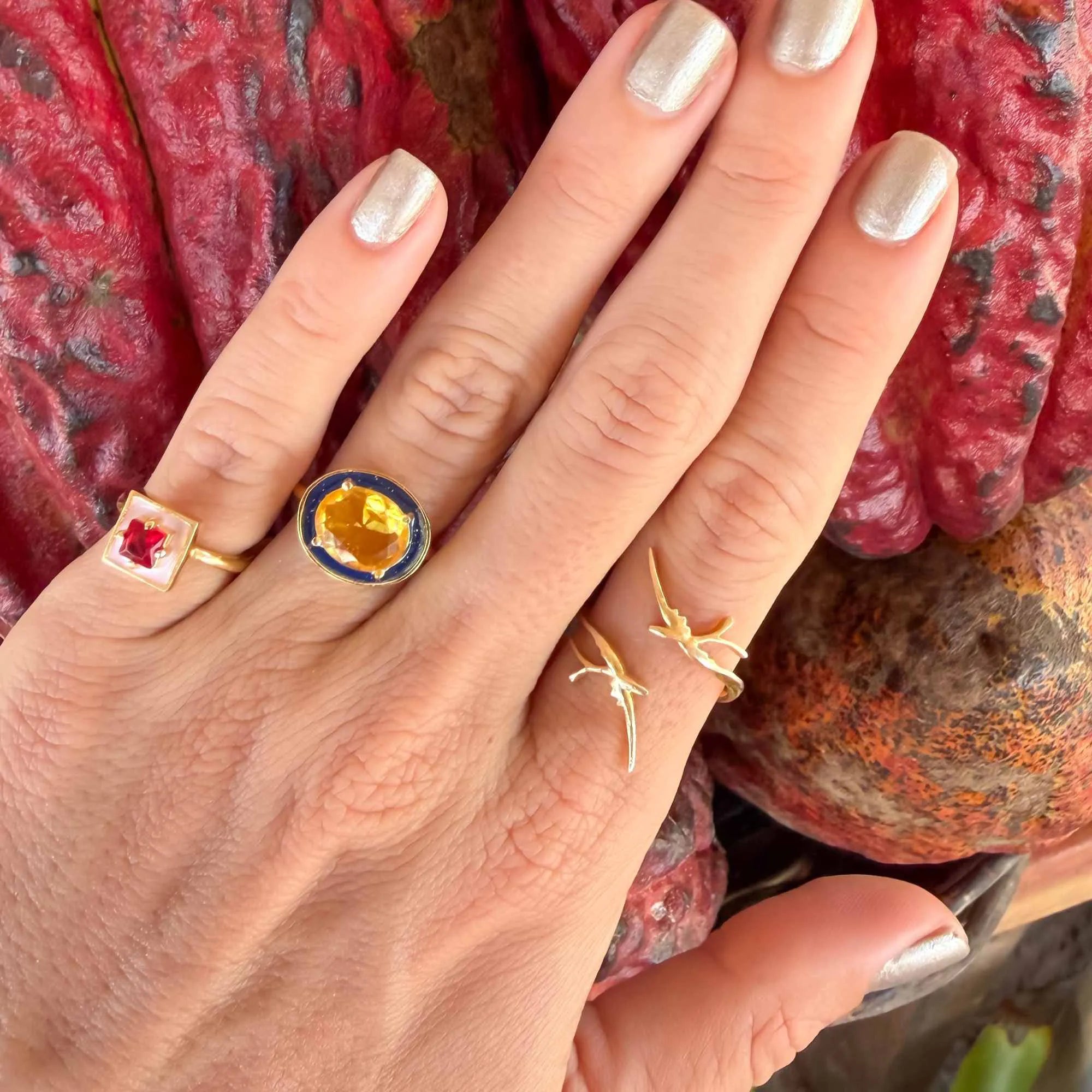 Anel Érika Ouro Ajustável com Vidro Citrino