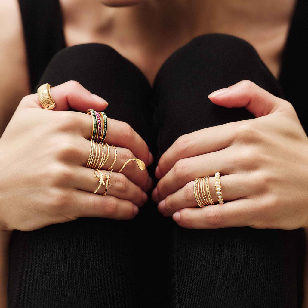 Anel Bruma Ouro Ajustável com Rubis