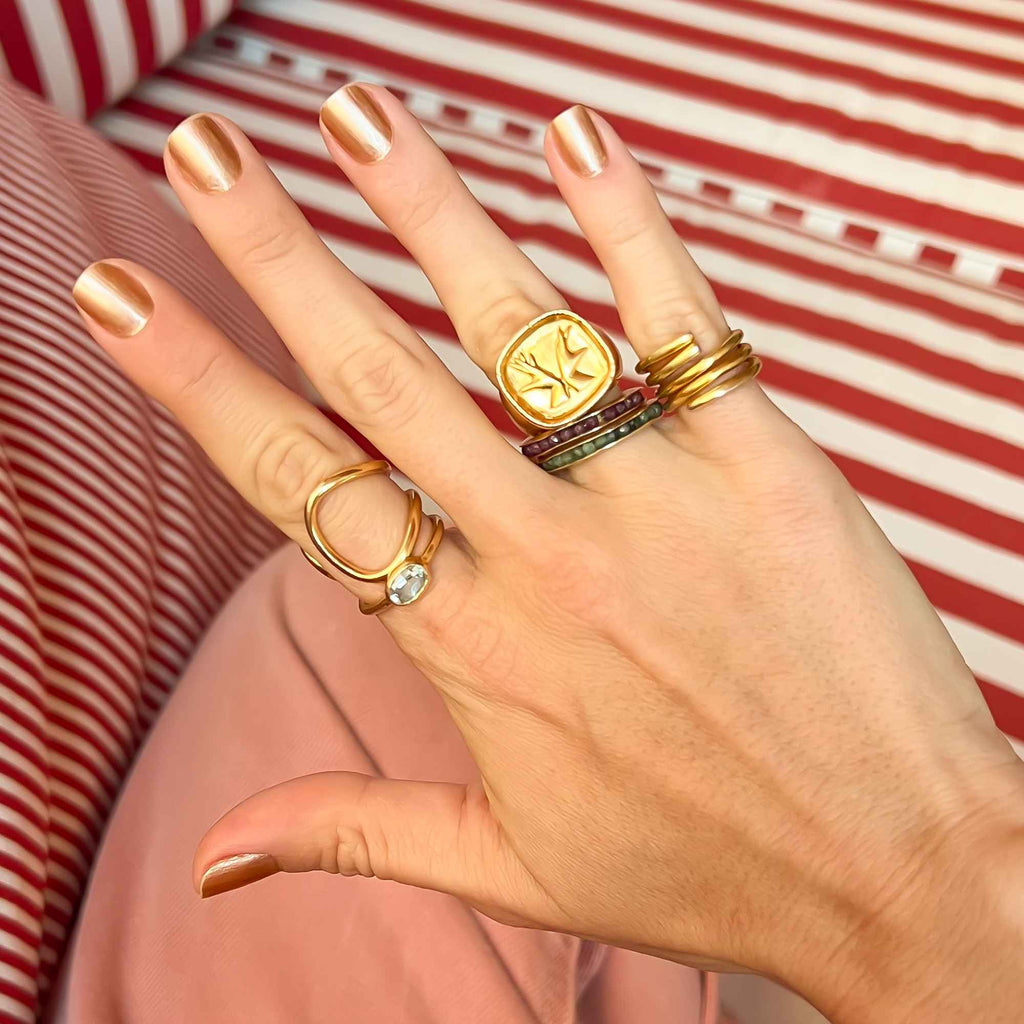 Anel Bruma Ouro Ajustável com Rubis