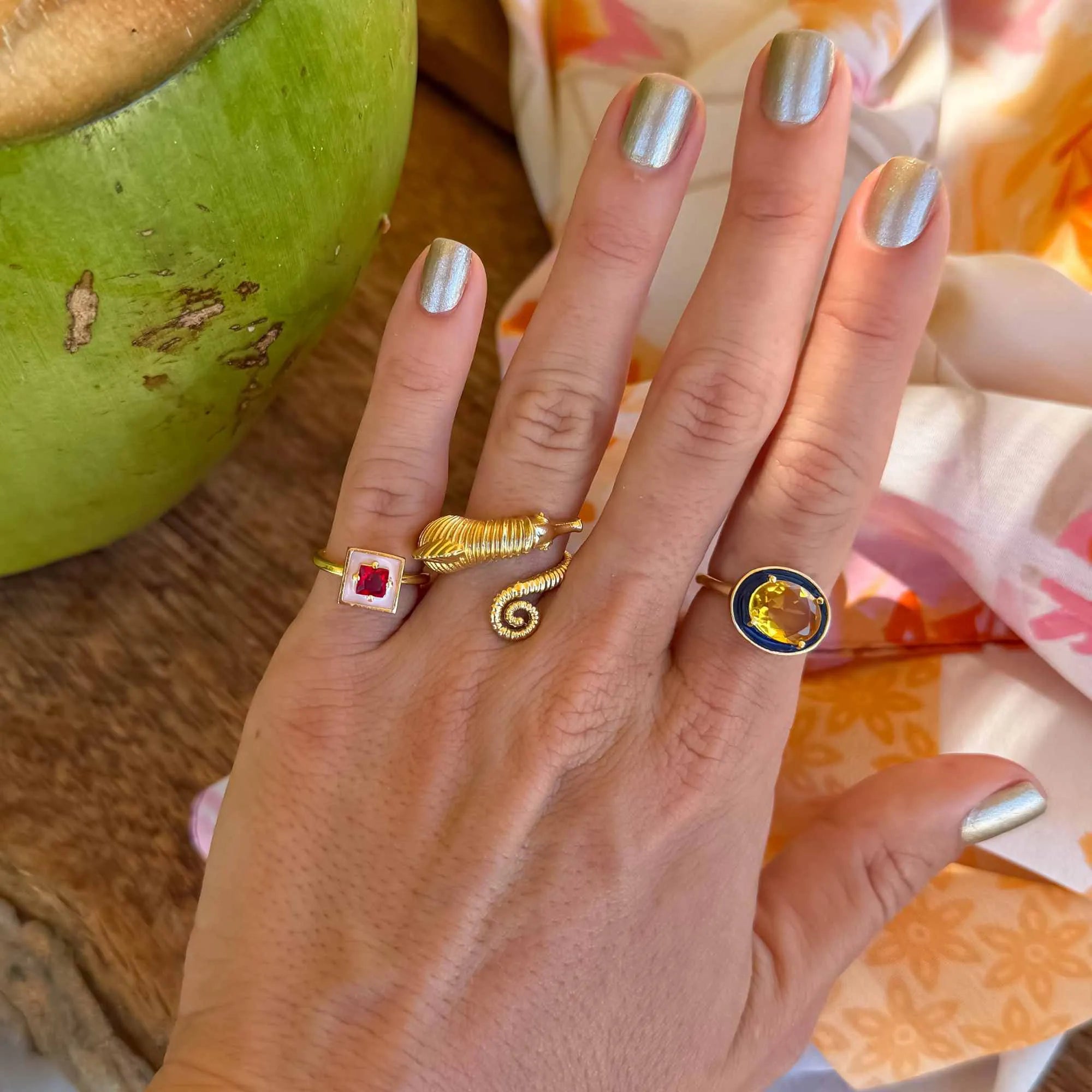 Anel Vera Ouro Ajustável com Vidro Rubi