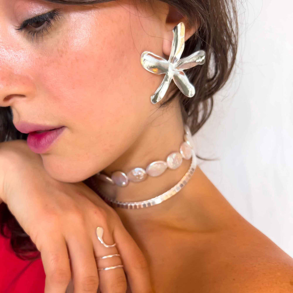 Brinco Flor Lila Prata