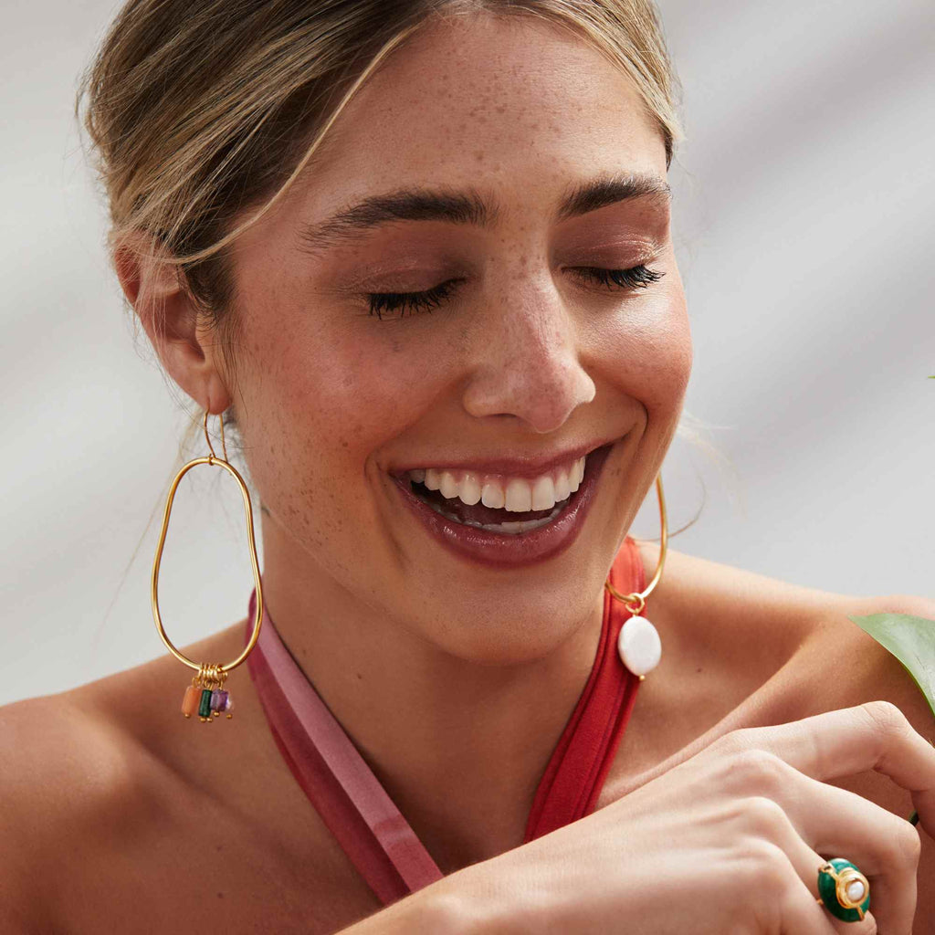 Brinco Noz Ouro com Pedras Naturais