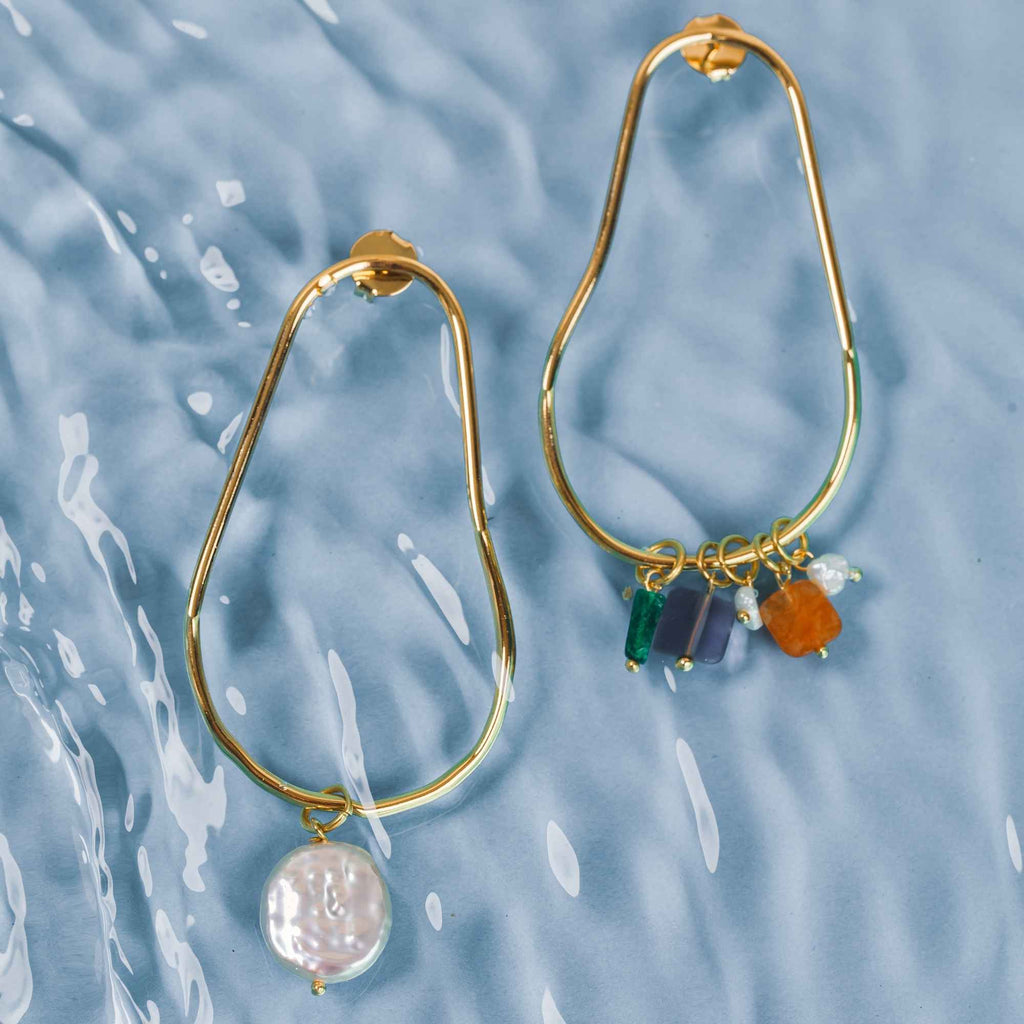 Brinco Noz Ouro com Pedras Naturais