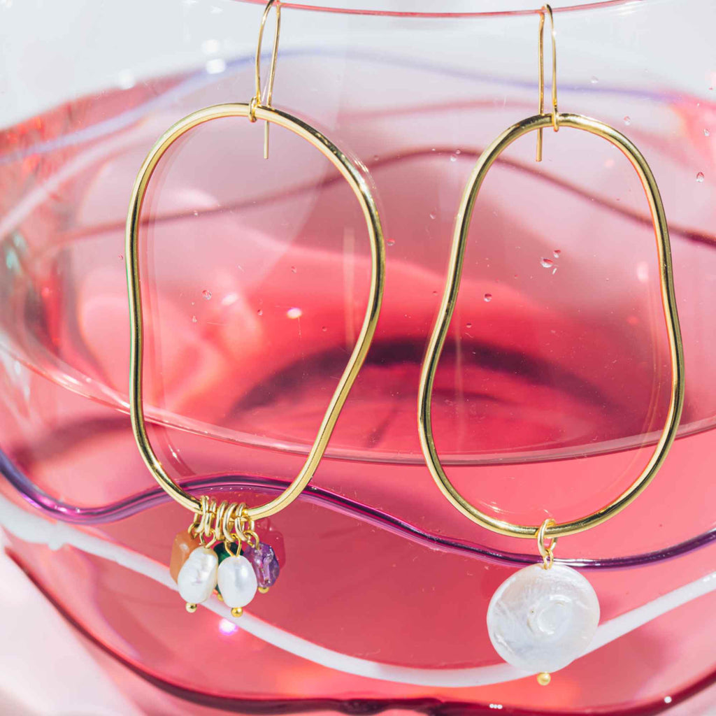 Brinco Noz Ouro com Pedras Naturais