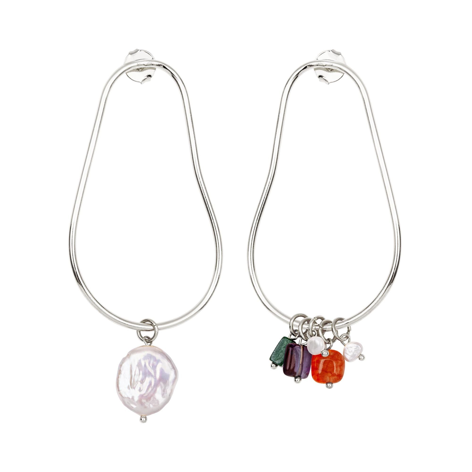 Brinco Noz Prata com Pedras Naturais