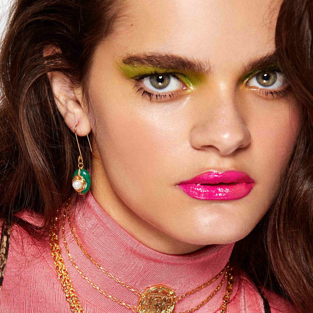 Brinco Pendente Ciclo Ouro de Jade Verde