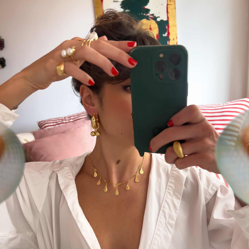 Colar Trevo Ouro com Pingentes